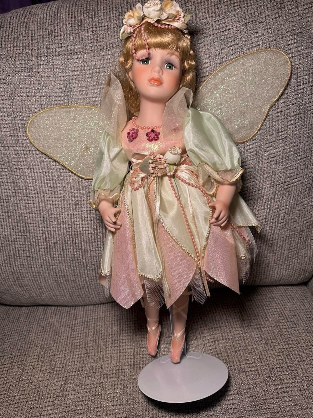 Porcelain Fairy Doll - Pink and Pale Green Decorative collectible